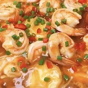 Японский тофу с грибами и креветками